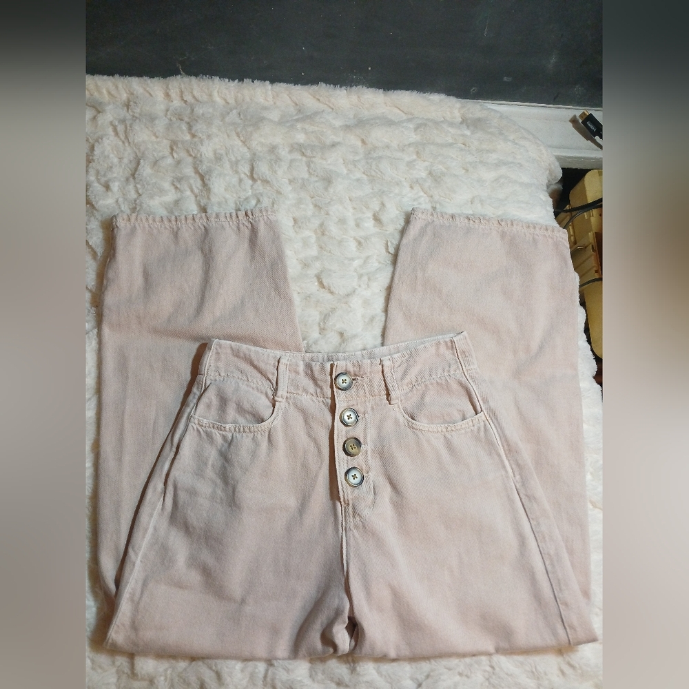 Zara Womens Size 4 Wide Leg Jeans Dusty Pink High Rise Denim Pants